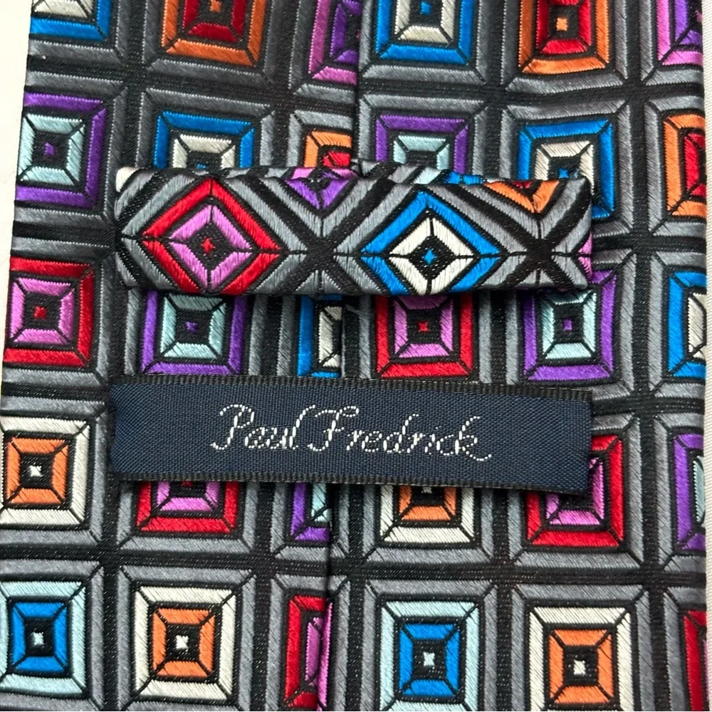 Paul Fredrick Red and Blue Silk Tie with Diagonal Stripes